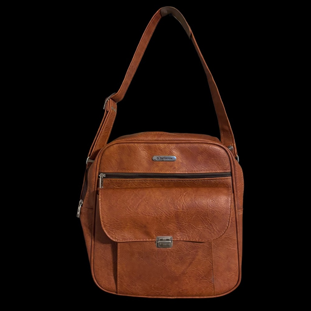 Vintage Samsonite 1970s Sonora II Travel Shoulder Bag Brown Leather 12x14